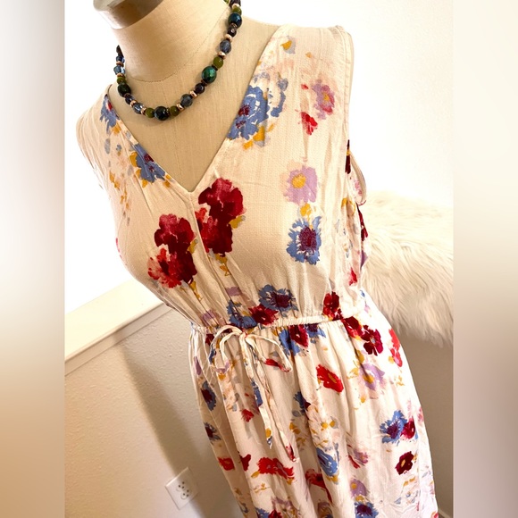 NWT M Lucky Floral Blue Red Soft Lightweight Maxi Dress - Picture 2 of 11